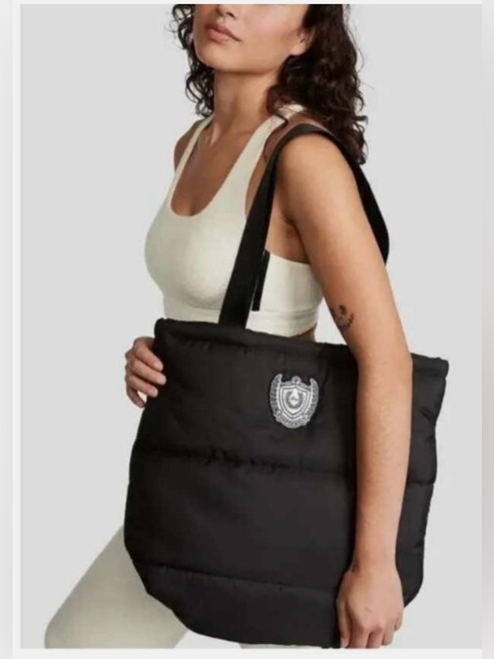 PINK Victoria's Secret Black Quilted Crest Tote